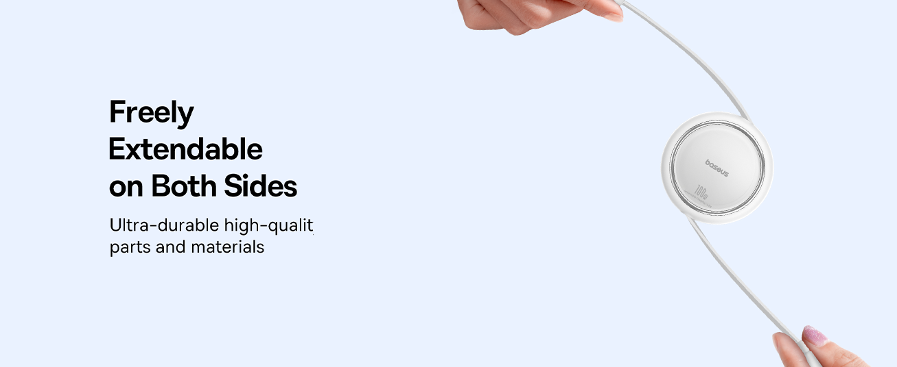 كابل بيانات Baseus 100W Free2 Draw Mini قابل للسحب من النوع C إلى النوع C للشحن السريع بطول 1 متر